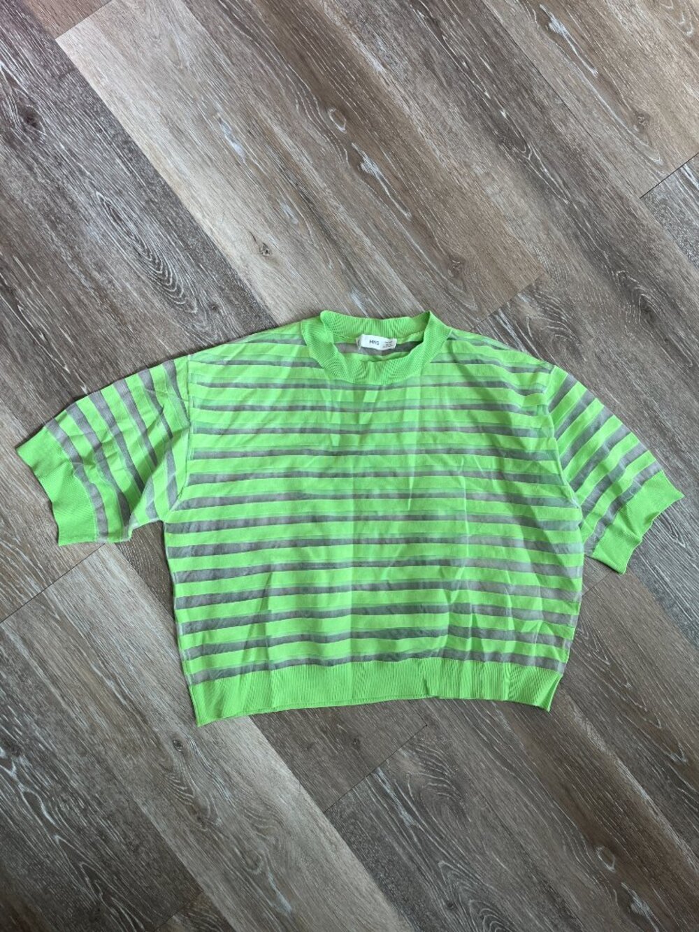 Neon Green Striped Sheer Mesh Oversized T Shirt Blouse Halloween